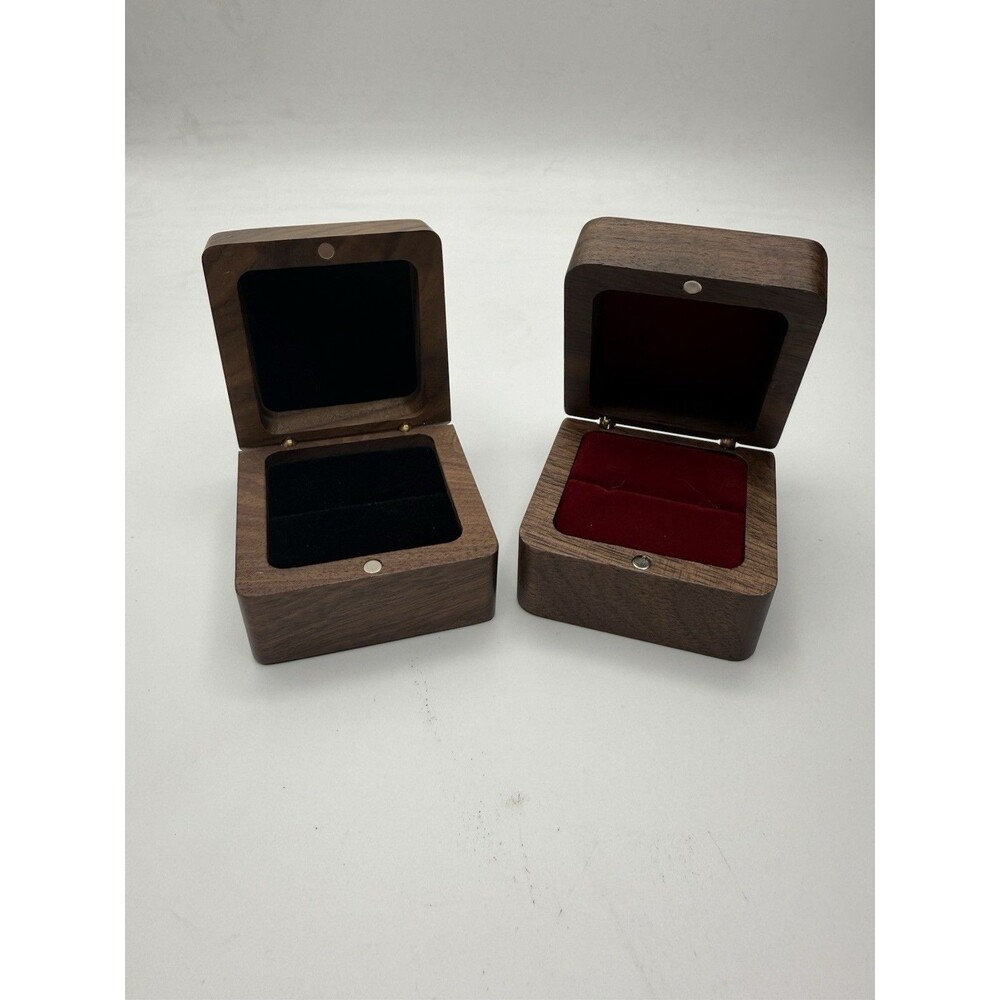 Solid Walnut Wood Rings Box Square Jewelry Storage Holder Engagement Wedding